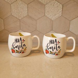 Opalhouse Mugs - HOLA BONITA Floral White Coffee Tea Cups -  Two (2) Mugs - NWT